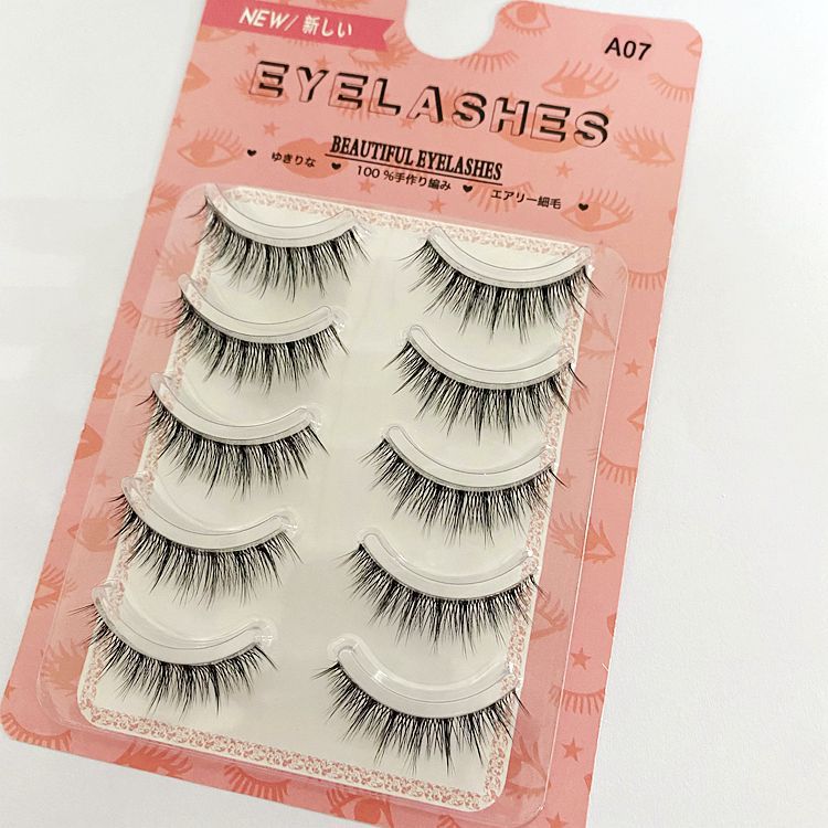 5 Pairs Of Handmade 3D Eyelashes Transparent Stem Natural False Eyelashes 25mm