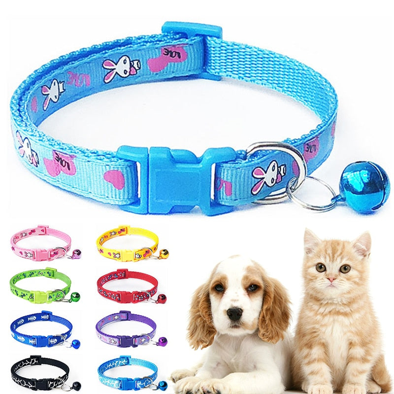 Neepet Cartoon Dog Collars With Bell Adjustable Cat Polyester Buckle Collar