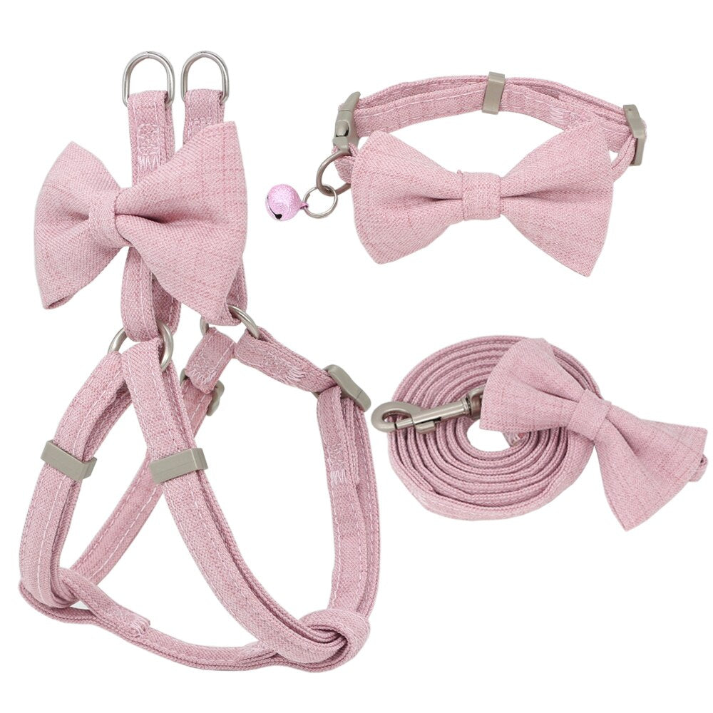 Neepet Dog Harness Leash Collar Set Soft Cute Bow Double Layer Pet Collar Leash