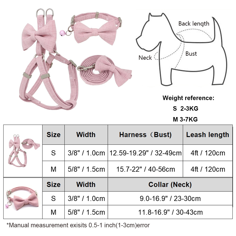 Neepet Dog Harness Leash Collar Set Soft Cute Bow Double Layer Pet Collar Leash