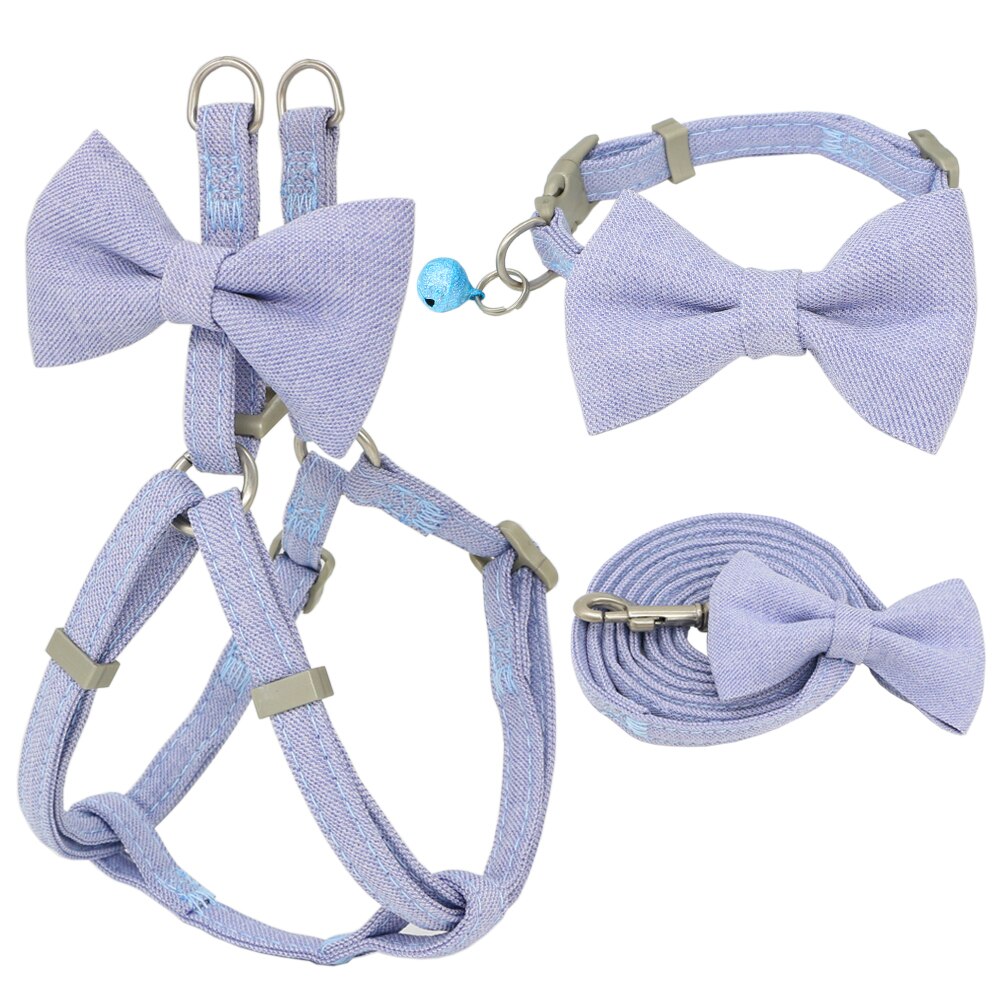 Neepet Dog Harness Leash Collar Set Soft Cute Bow Double Layer Pet Collar Leash