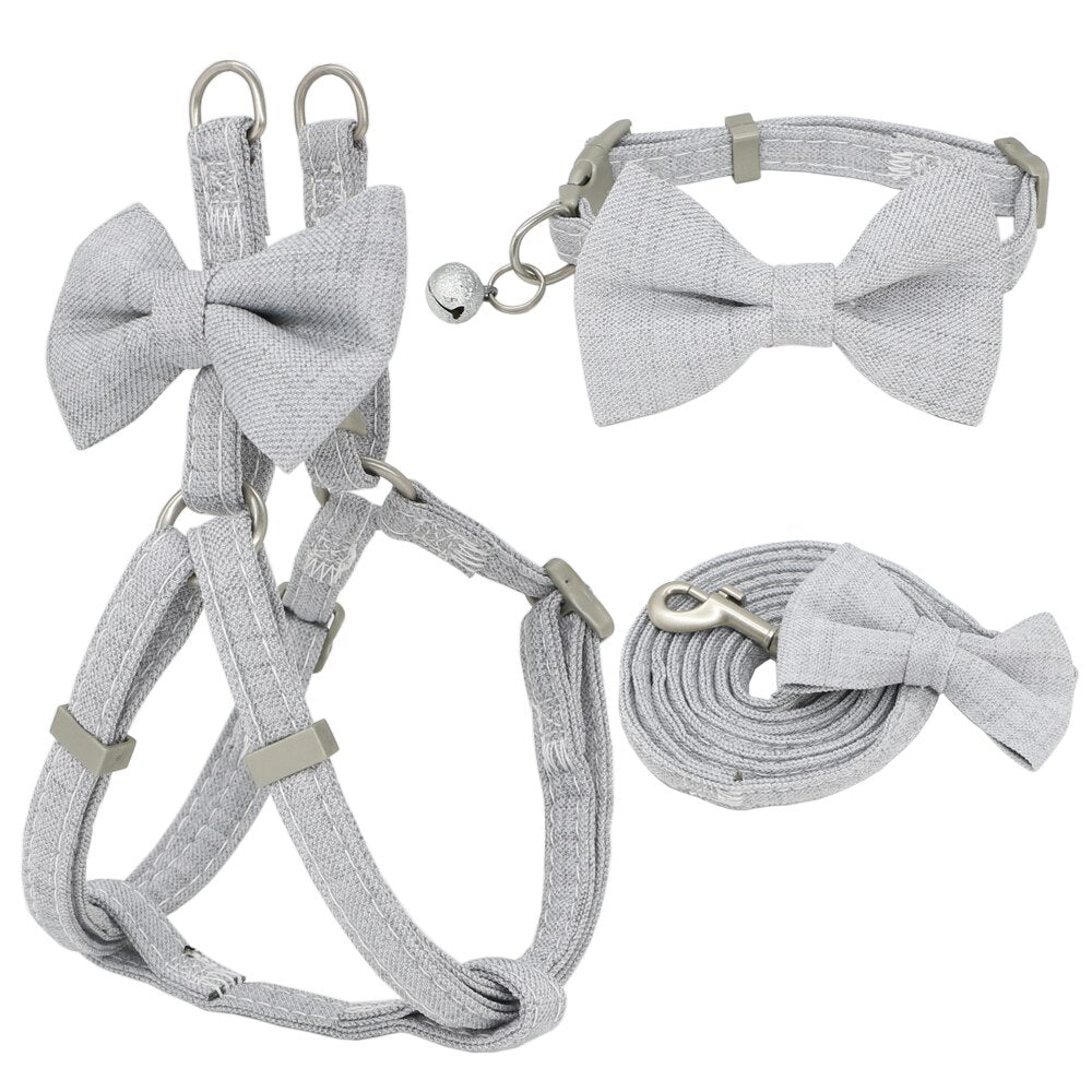 Neepet Dog Harness Leash Collar Set Soft Cute Bow Double Layer Pet Collar Leash