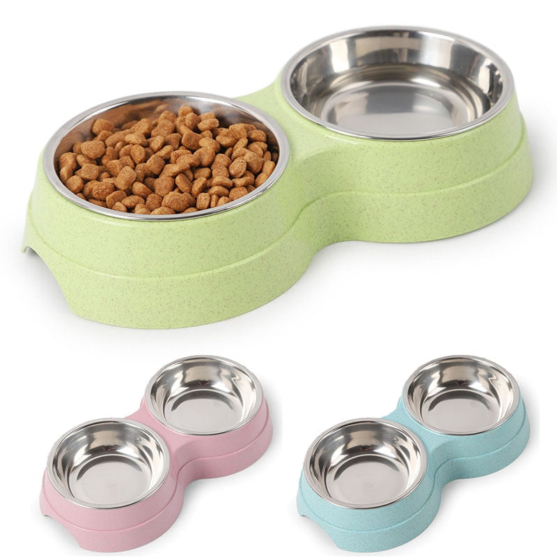 Neepet Double Pet Bowls Dog Food Water Feeder Kitten Diet Dish