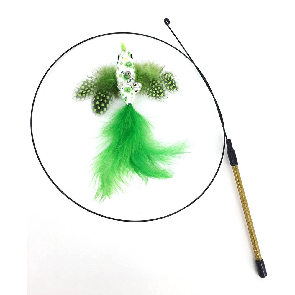 Neepet Interactive Cat Toy Feather Bird with Bell Bird Pet Stick Toy Kitten Teaser