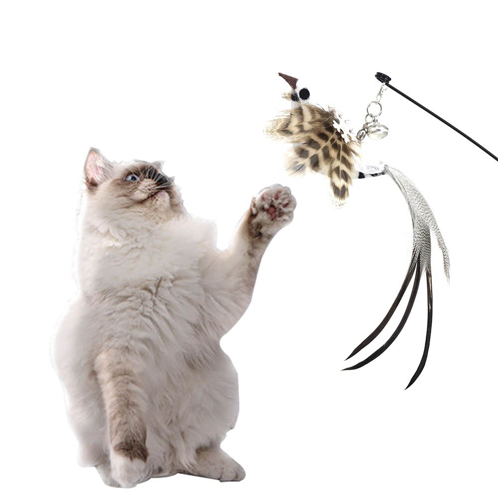 Neepet Interactive Cat Toy Feather Bird with Bell Bird Pet Stick Toy Kitten Teaser