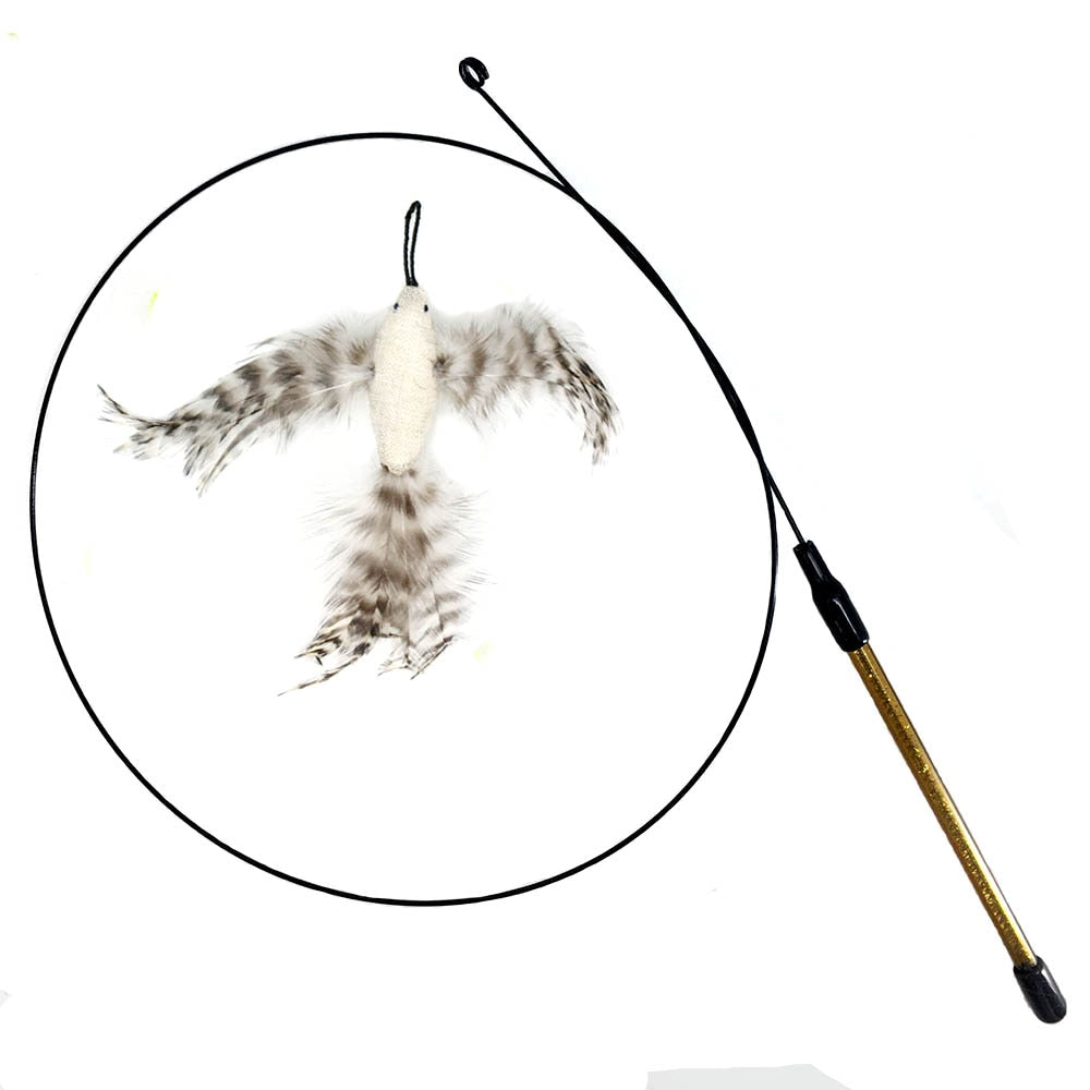 Neepet Interactive Cat Toy Feather Bird with Bell Bird Pet Stick Toy Kitten Teaser