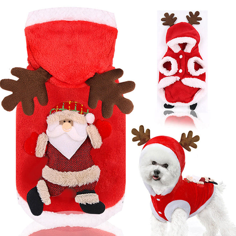 NEEPET Pet Clothes Flannel Dog Clothes Cat Elk Santa Claus Print