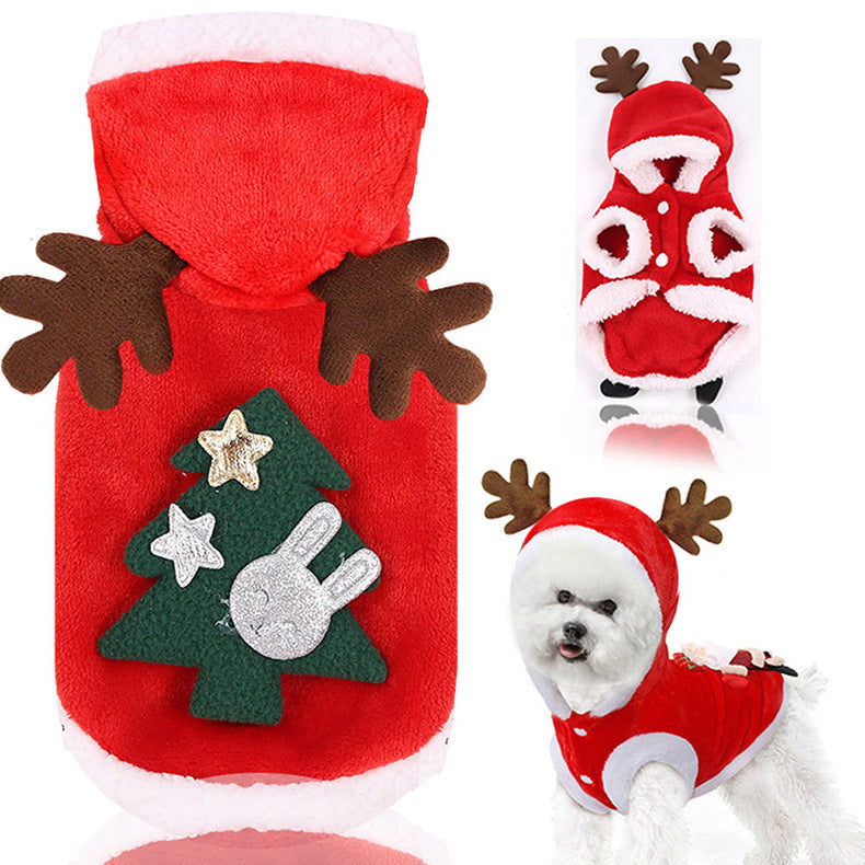 NEEPET Pet Clothes Flannel Dog Clothes Cat Elk Santa Claus Print