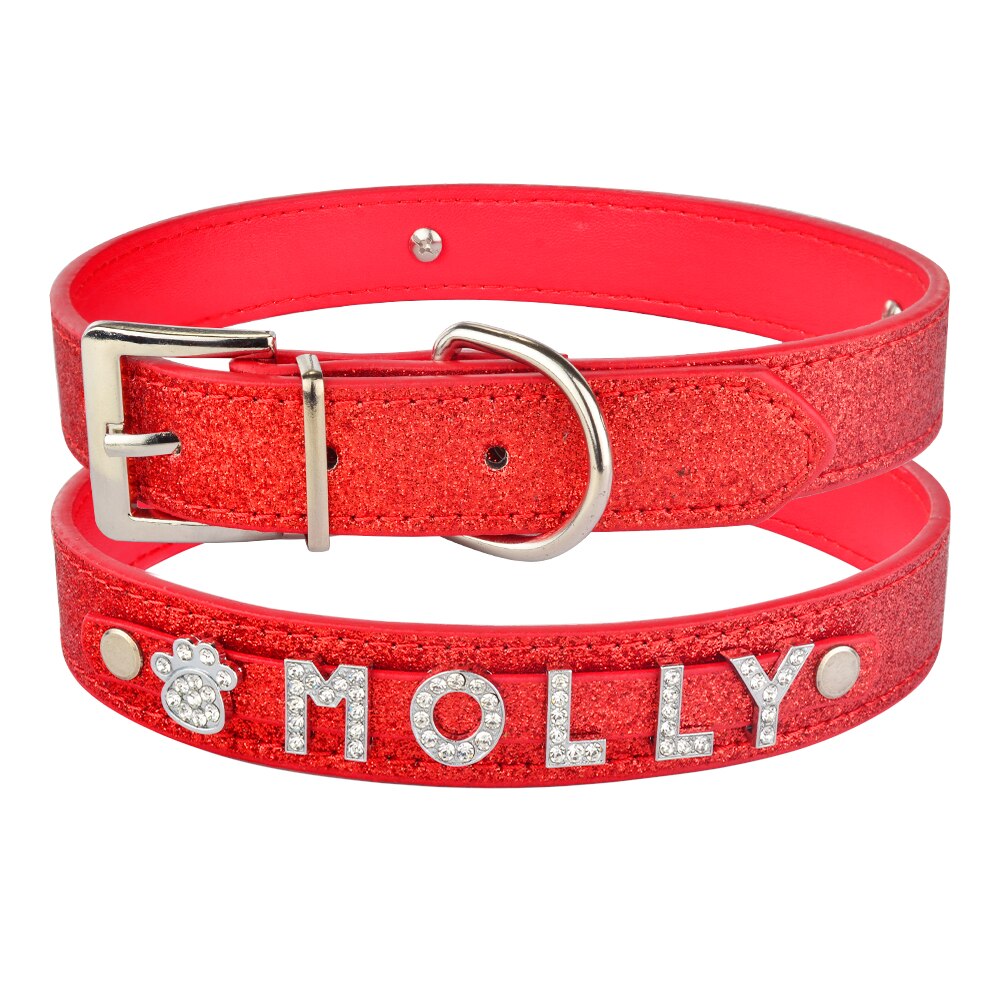 Neepet Customize Dog Collar Leather Bling Charms Cat Name Collar