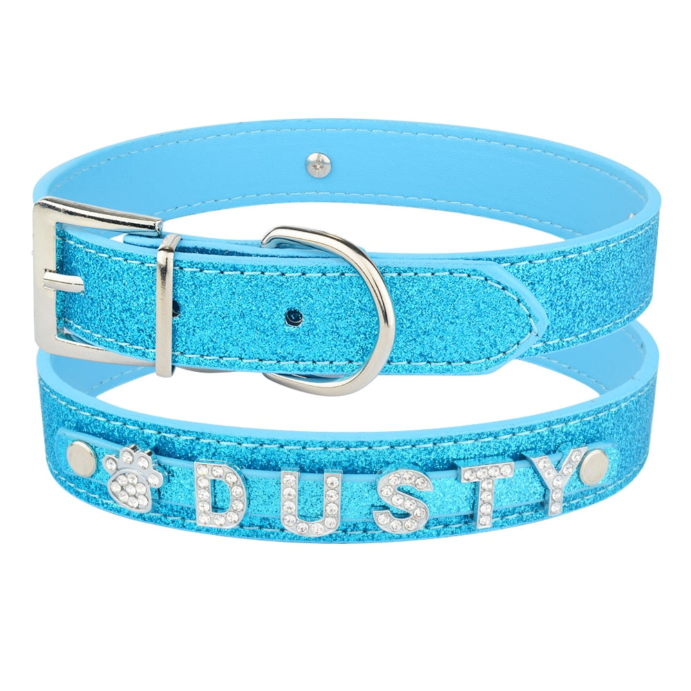 Neepet Customize Dog Collar Leather Bling Charms Cat Name Collar