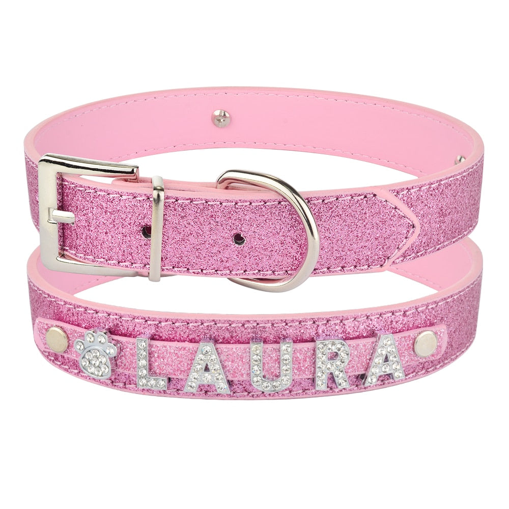 Neepet Customize Dog Collar Leather Bling Charms Cat Name Collar