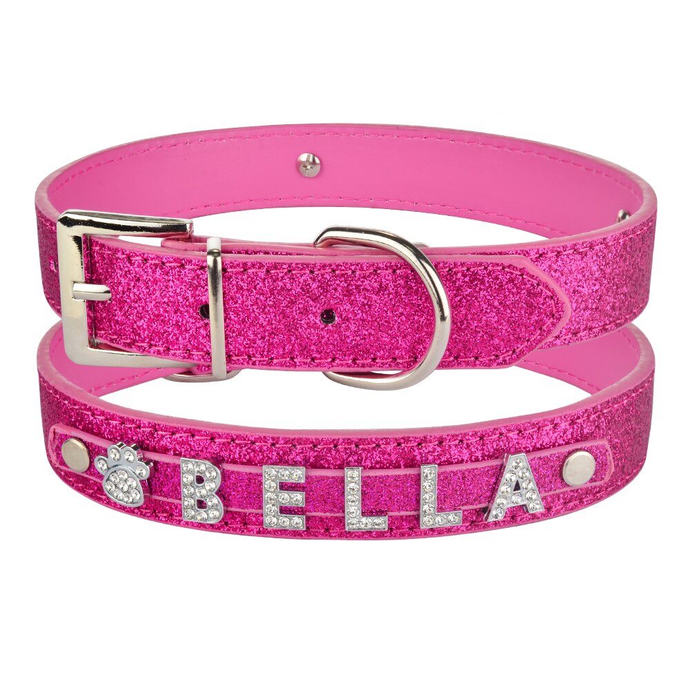 Neepet Customize Dog Collar Leather Bling Charms Cat Name Collar