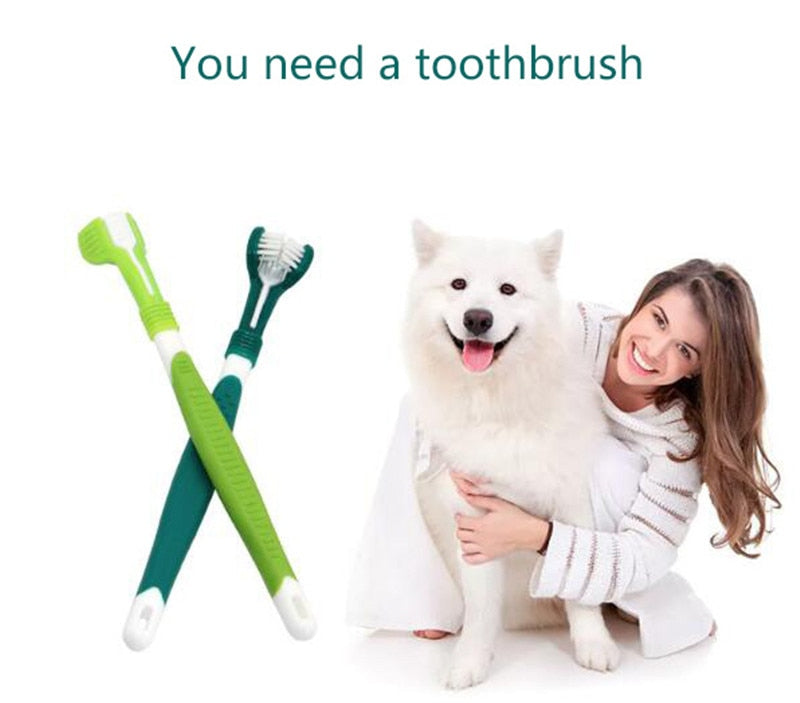 Neepet Dog Toothbrush Three-Head Multi-angle Teeth Clean Care