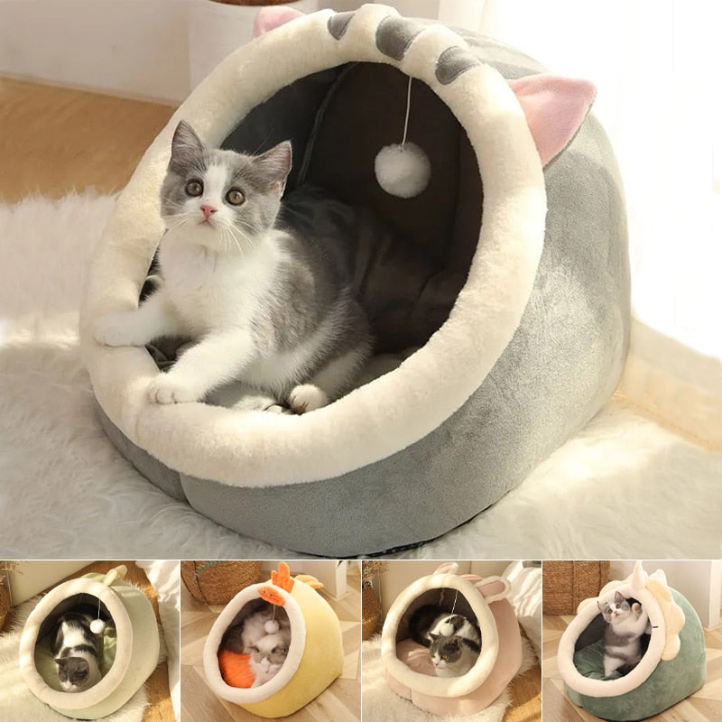 Neepet Cat Bed Warm Pet Basket Cozy Kitten Lounger Cushion Washable Cat Tent