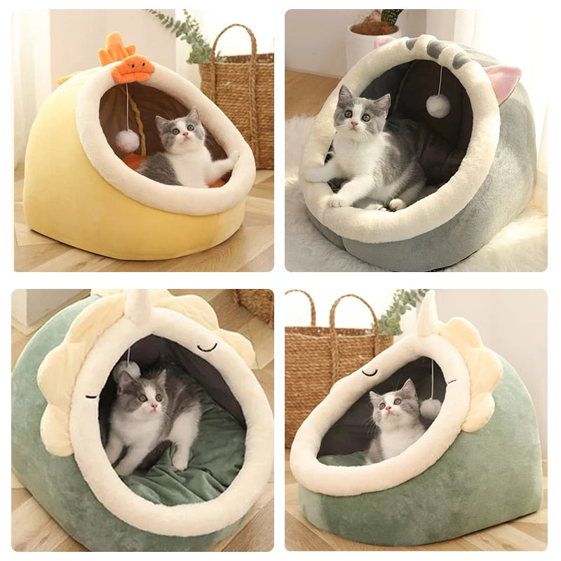 Neepet Cat Bed Warm Pet Basket Cozy Kitten Lounger Cushion Washable Cat Tent