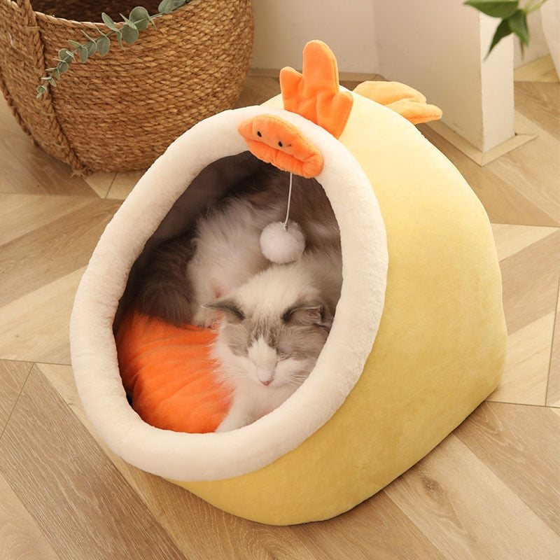 Neepet Cat Bed Warm Pet Basket Cozy Kitten Lounger Cushion Washable Cat Tent