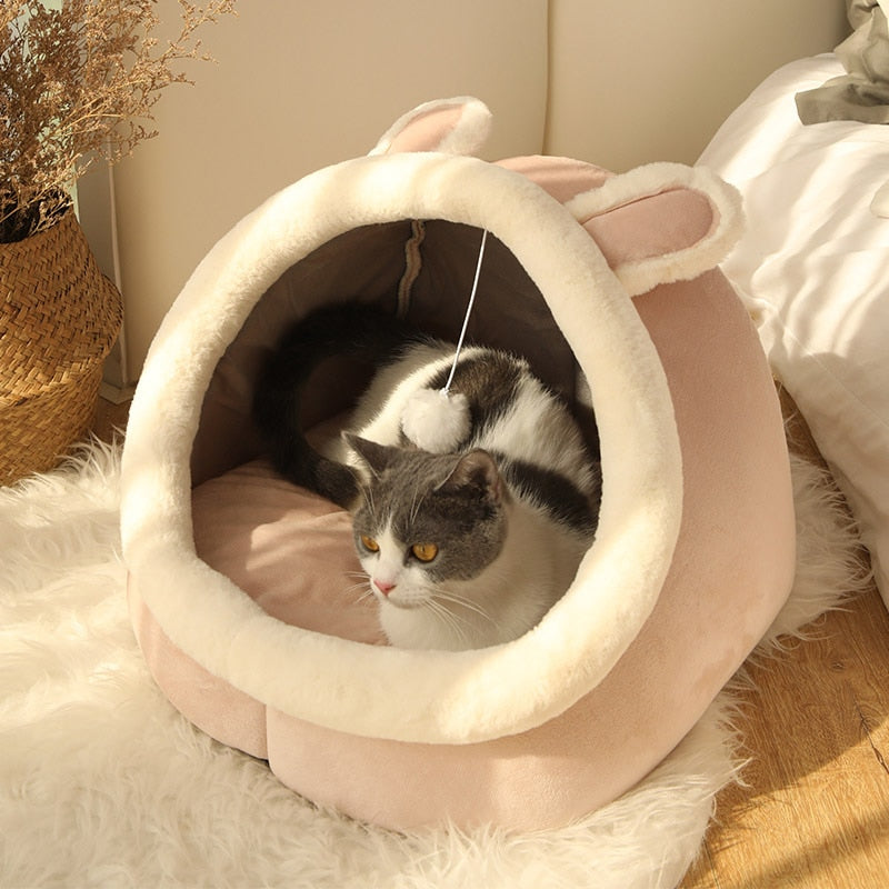 Neepet Cat Bed Warm Pet Basket Cozy Kitten Lounger Cushion Washable Cat Tent